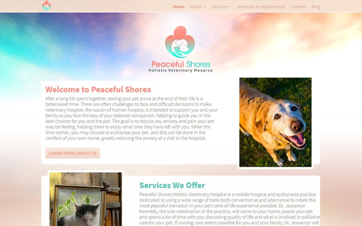 Peaceful Shores Veterinary Hospice Website